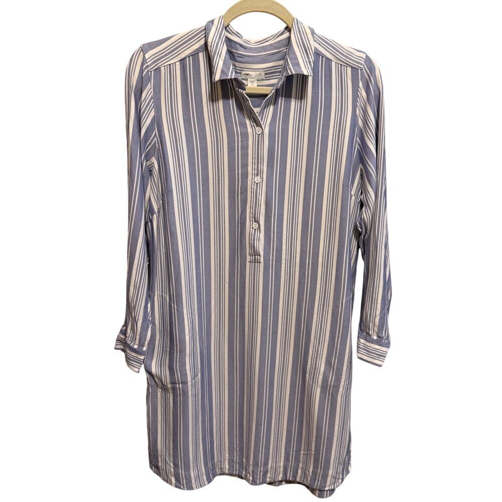 J. Jill Blue White Tunic Shirt Dress Long Sleeve Pockets Buttons Rayon Women's M - Picture 12 of 15